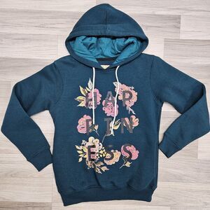 AMERICAN EYE Womens Teal Green Happiness Rose Graphic Hoodie Sweatshirt Size...